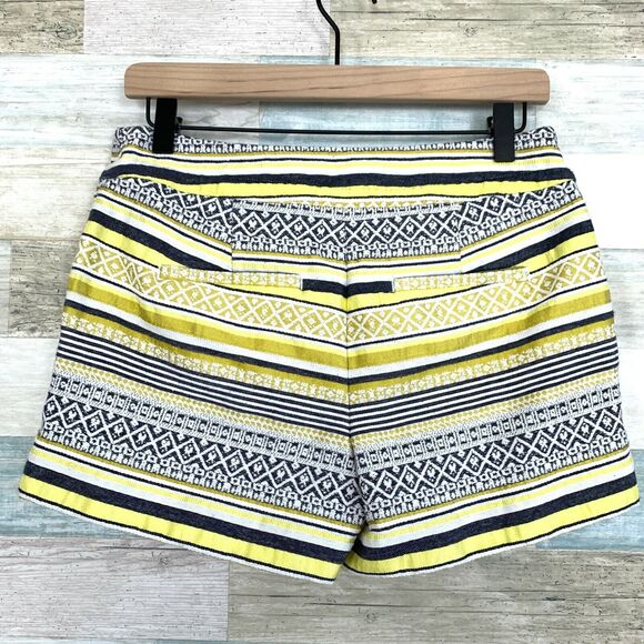 LOFT Striped Tassel Drawstring Shorts Gray Yellow Metallic Mid Rise Womens 2 - Picture 5 of 8